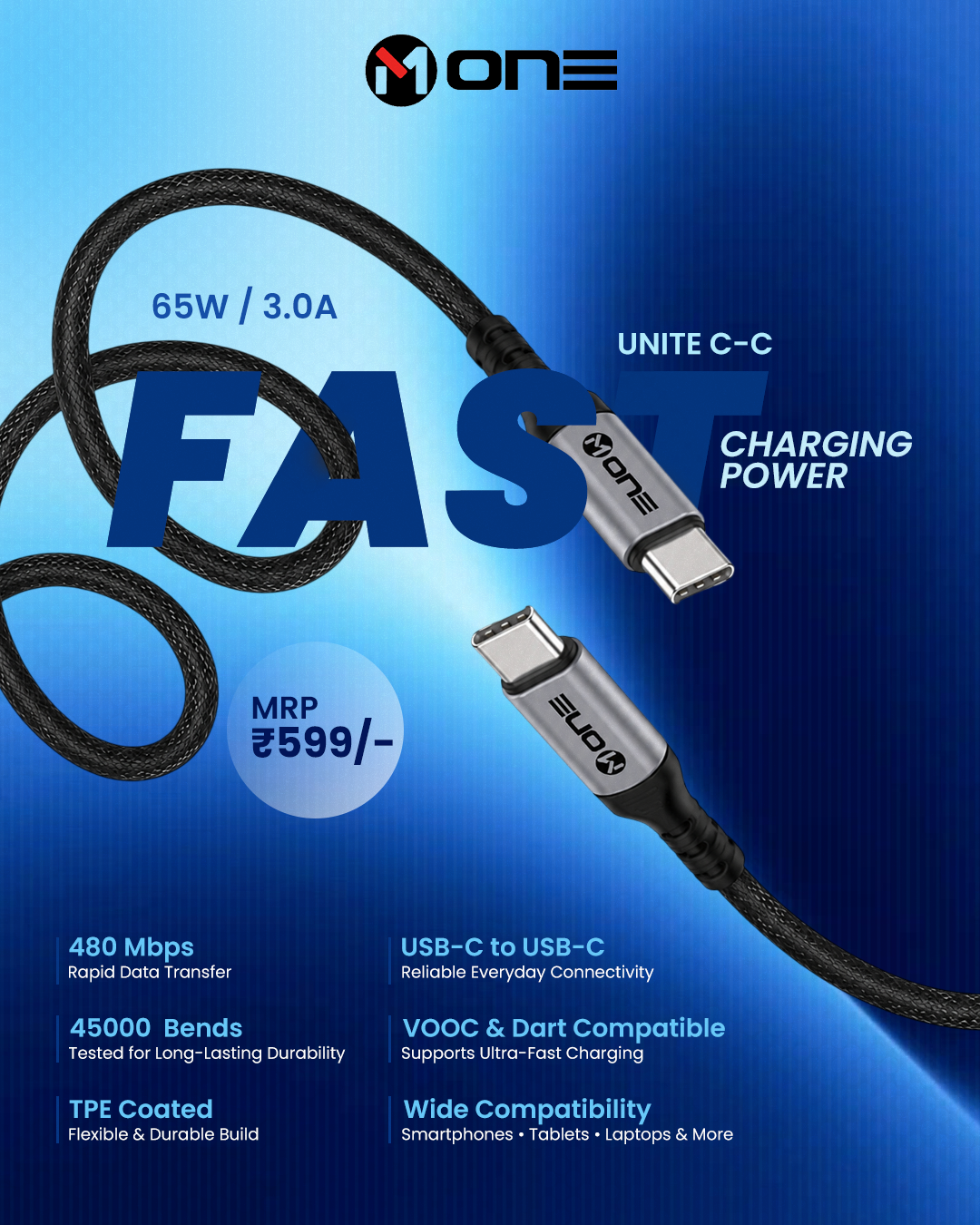M ONE UNITE C-C 65W USB-C to USB-C Fast Charging Cable